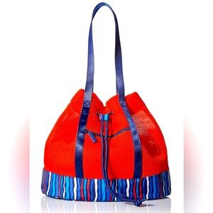 NWOT Vera Bradley Mesh Beach Outdoor Tote Bag Drawstring Red Blue Retired Style